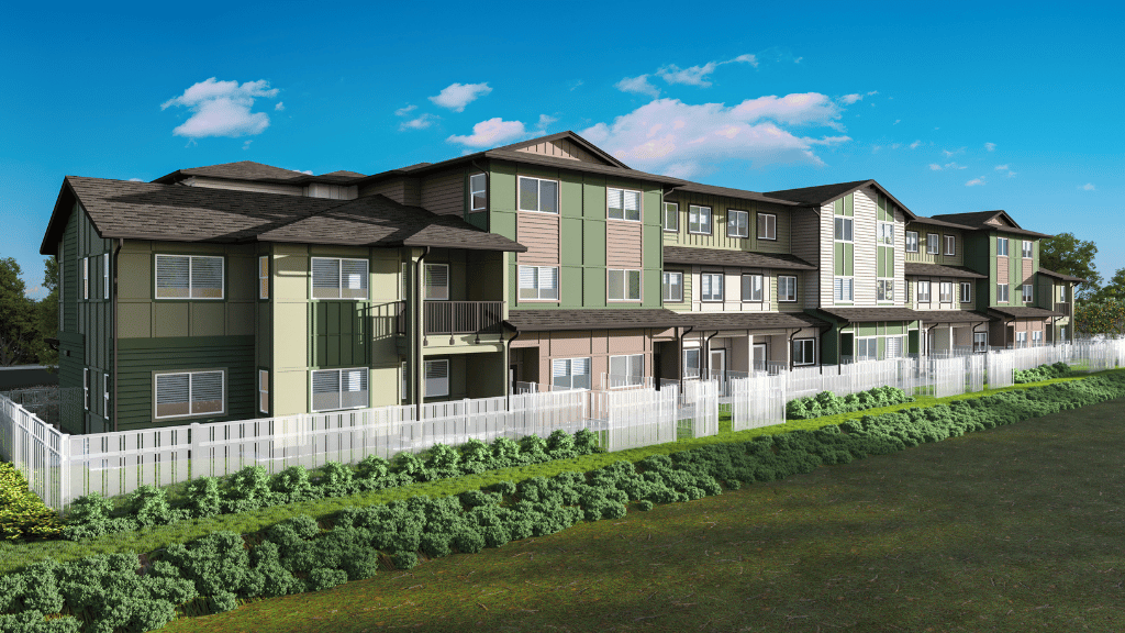 Rendering of Kāpili homes with fenced private yards