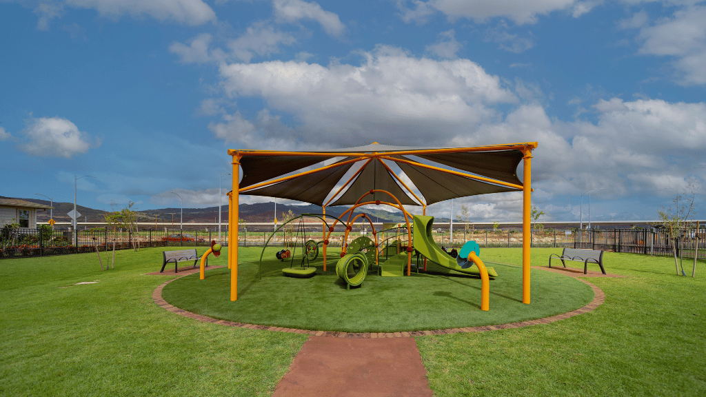 Shaded playground at the Bark and Ride amenity area